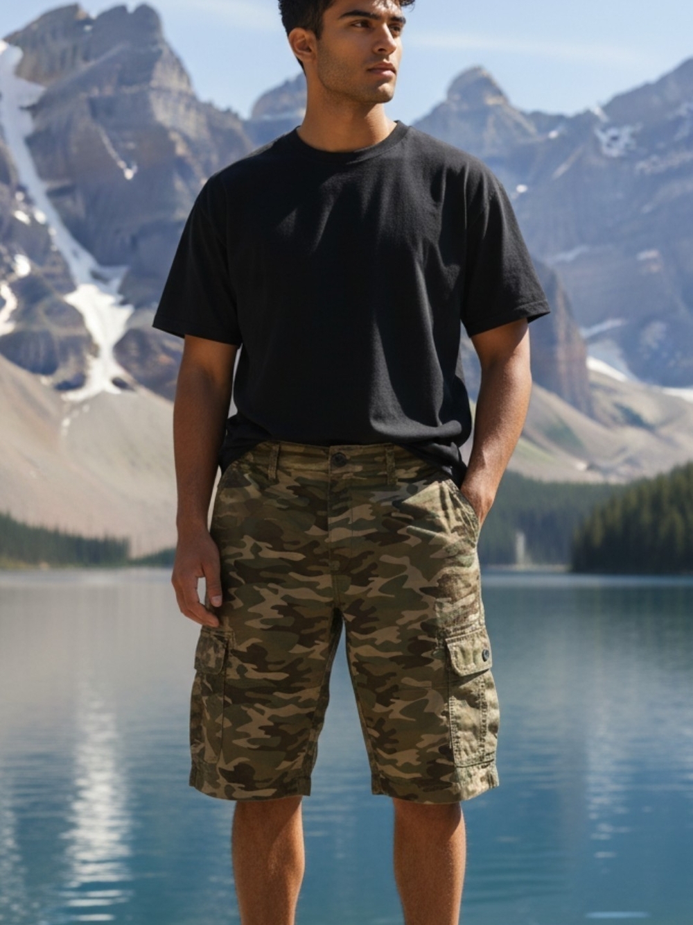 George Men's Camouflage Cargo Shorts - Olive Green NWOT